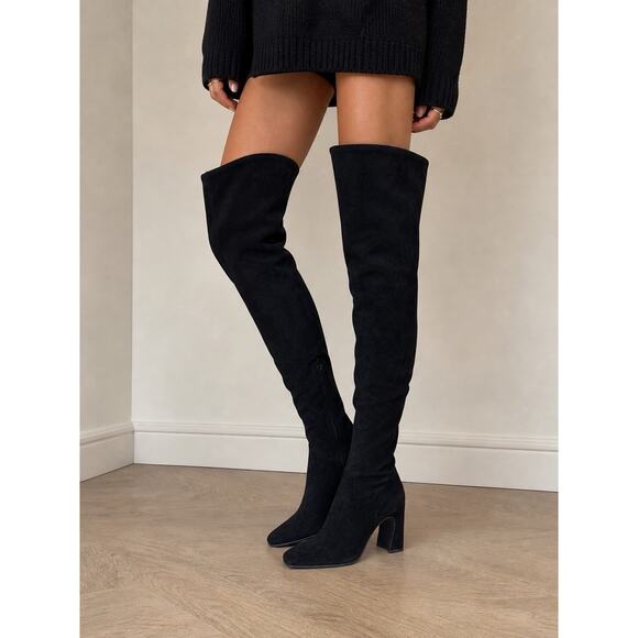 Steve Madden Shoes - NEW Steve Madden Black Suede Over The Knee Boots Thigh High Block Heel 7M